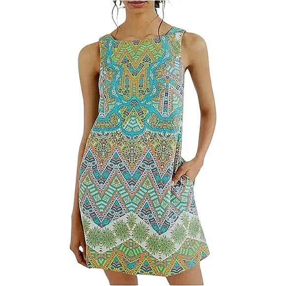 NWT Maeve by Anthropologie Abstract Multicolored Tunic Cotton Shift Dress - S - Picture 1 of 11